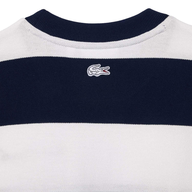 Cream-Dark Blue - Side - Lacoste Womens-Ladies French Made Oversized Sweatshirt