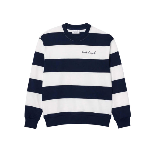 Cream-Dark Blue - Front - Lacoste Womens-Ladies French Made Oversized Sweatshirt