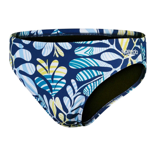 Blue-Green - Front - Speedo Mens Escape Leaf Print Swim Briefs