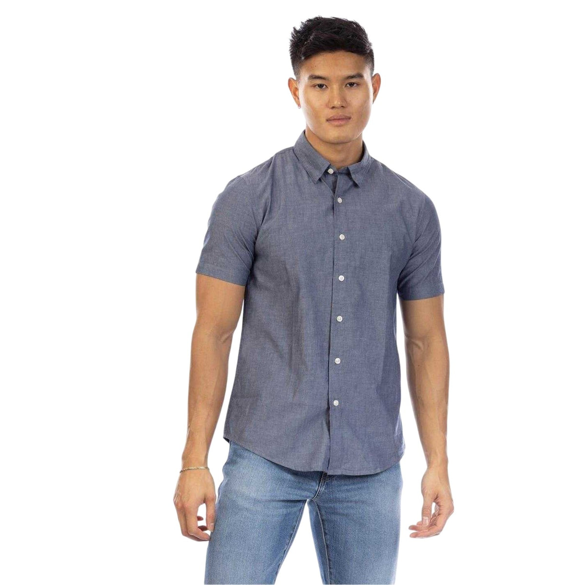 Dark Indigo - Side - Peter Werth Mens Leo Collared Short-Sleeved Shirt