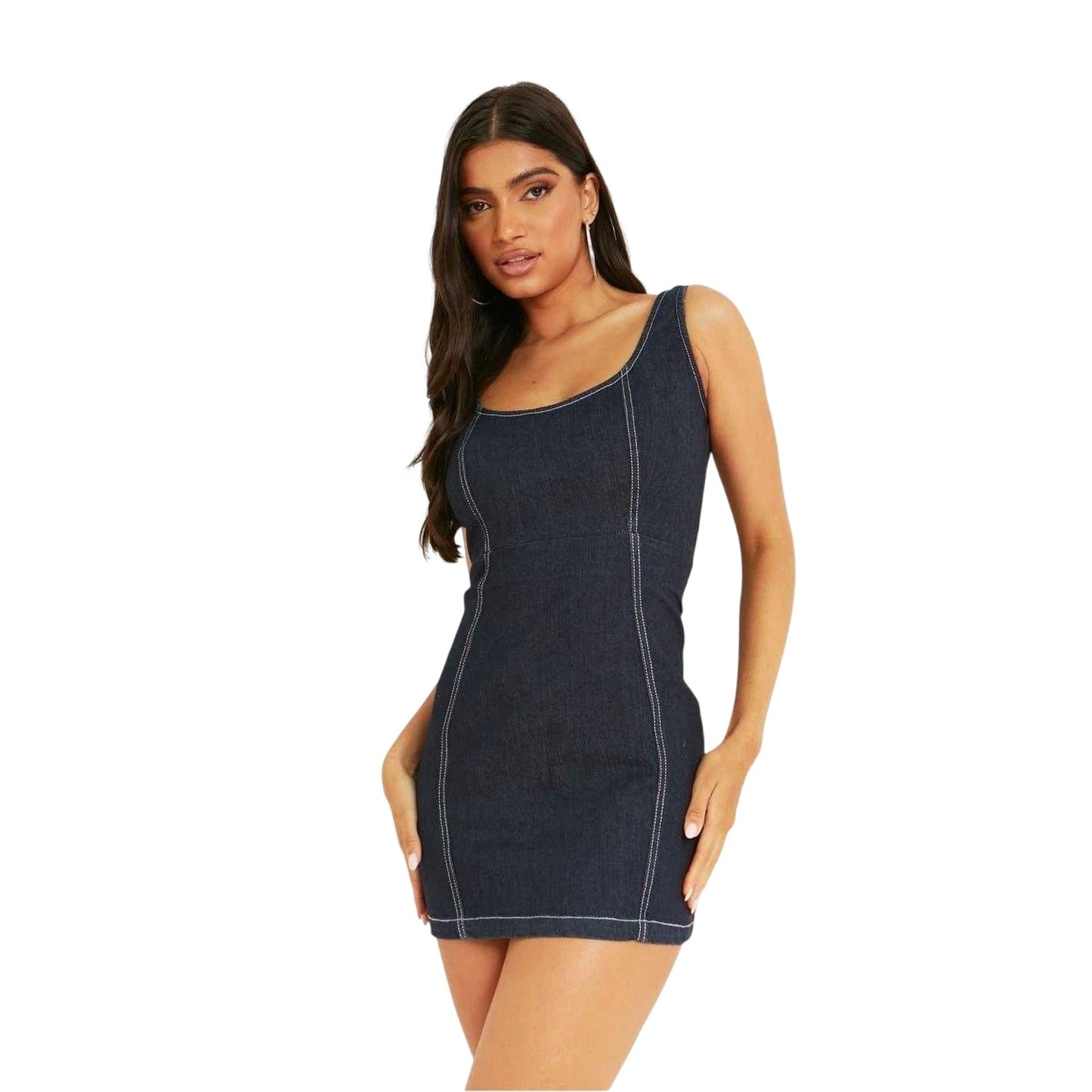 Blue - Back - Missy Empire Womens-Ladies Denim Contrast Stitch Mini Dress