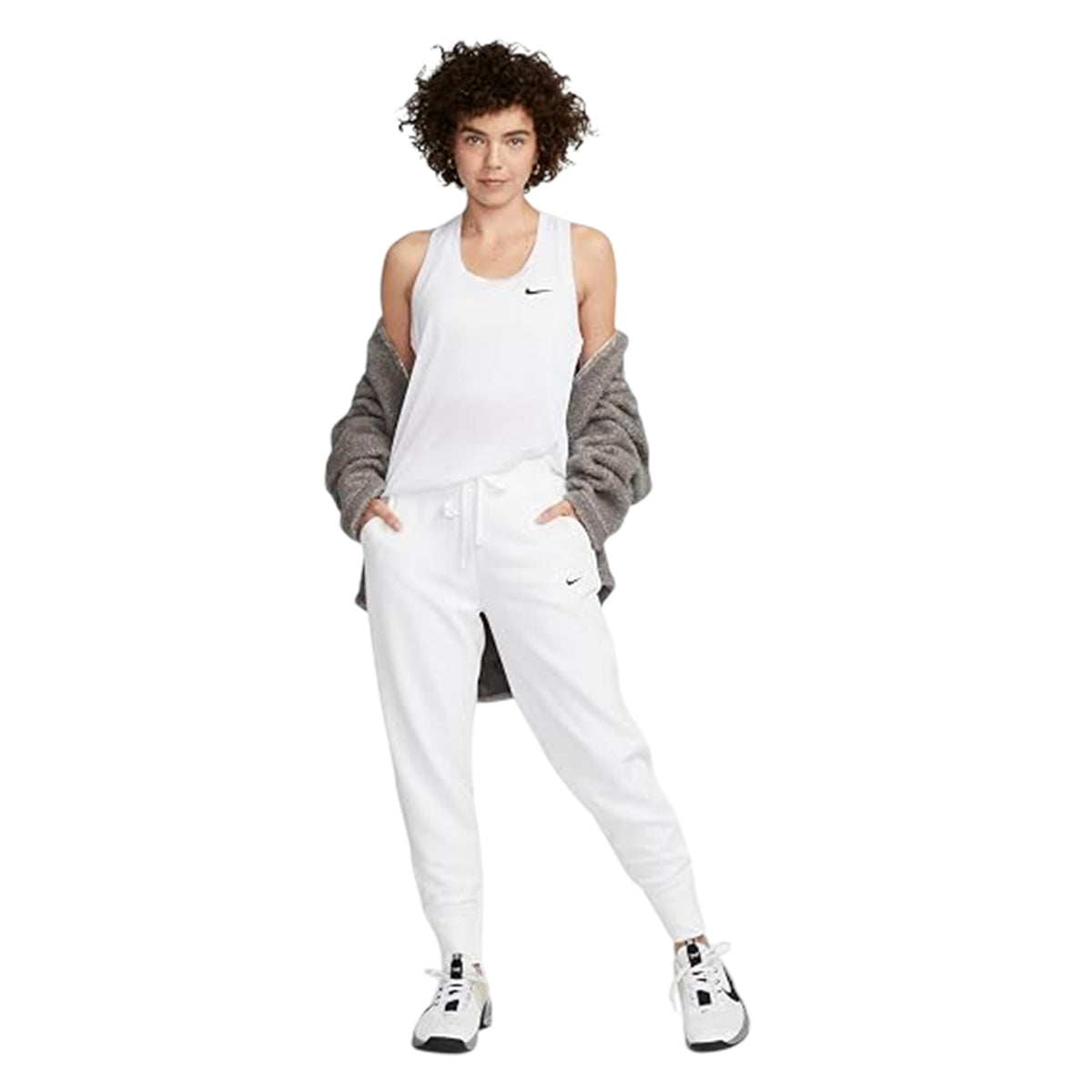 White - Side - Nike Womens-Ladies Dri-FIT Racerback Tank Top