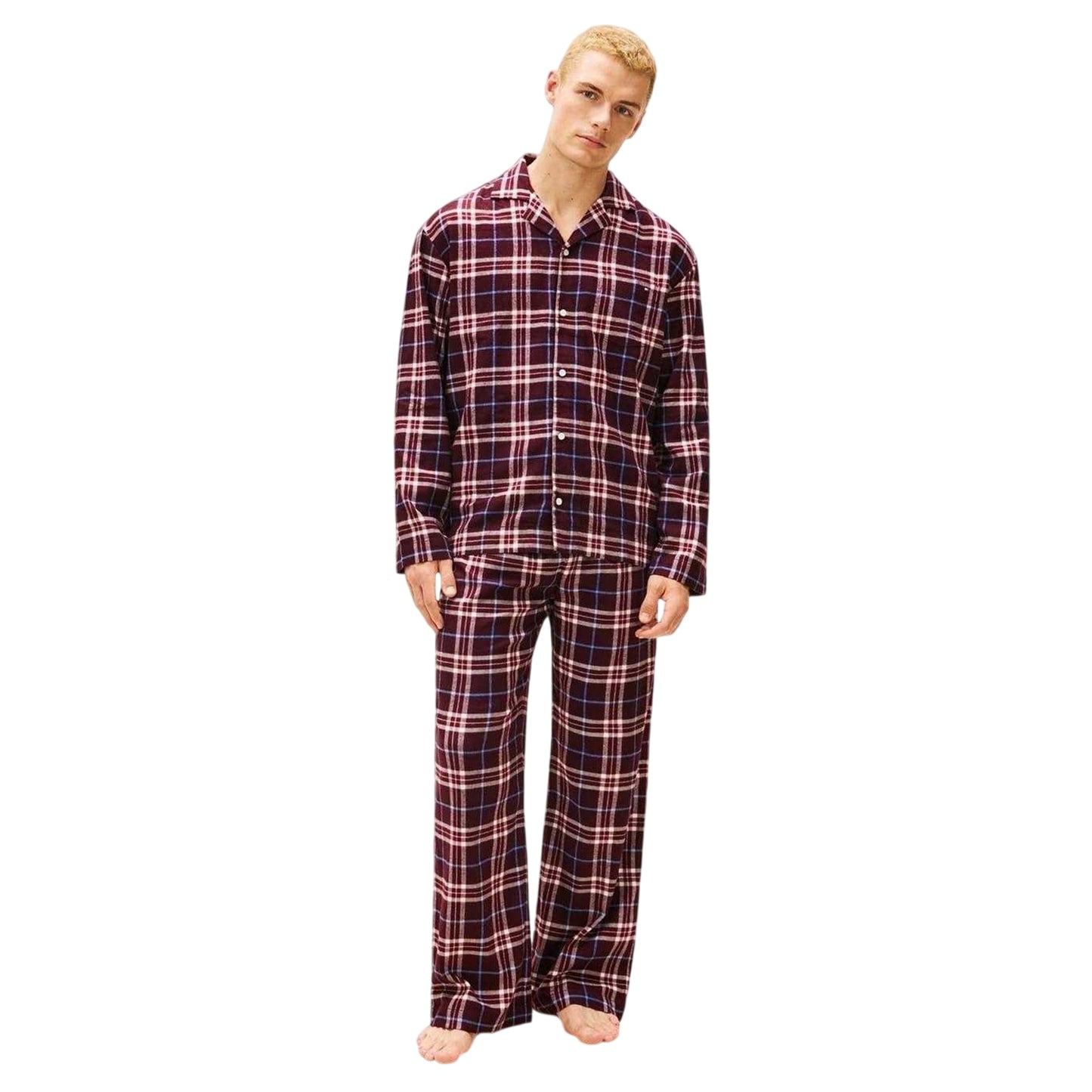 Burgundy - Lifestyle - Tommy Hilfiger Mens Plaid Long Pyjama Set