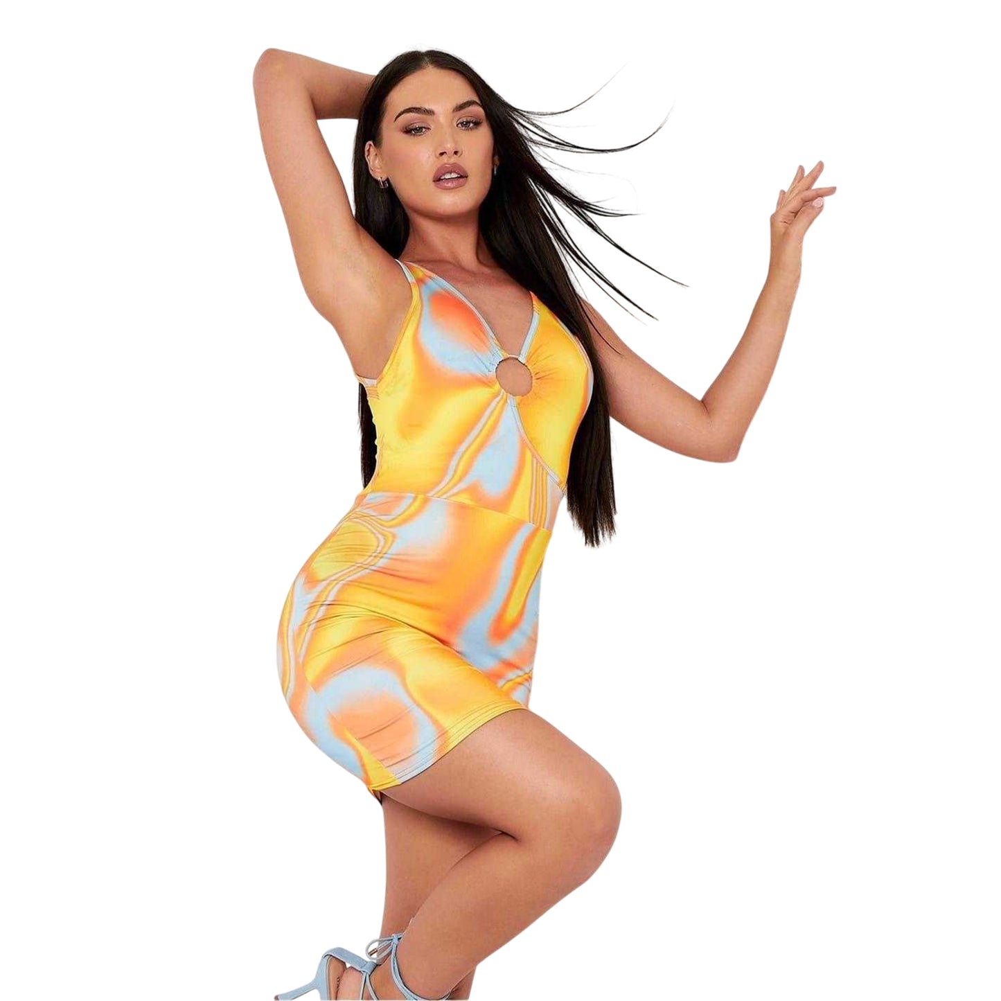 Orange - Side - Missy Empire Womens-Ladies Swirl Print Fitted Mini Dress