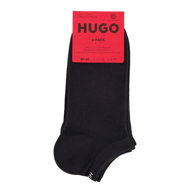 Black - Side - Hugo Unisex Adult Logo Organic Cotton Ankle Socks (Pack of 6)