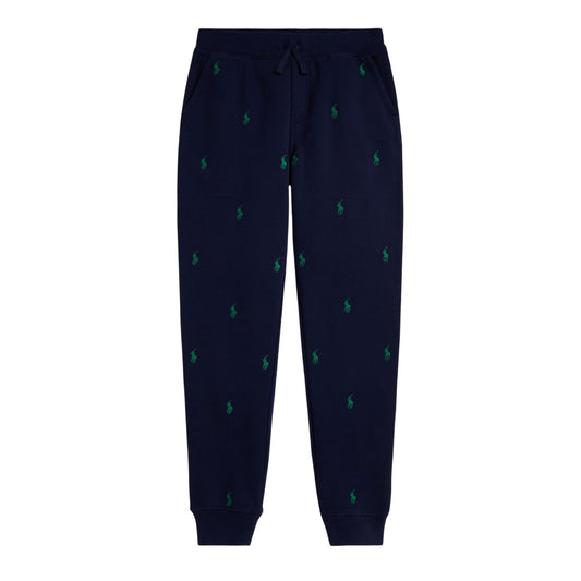 Navy - Front - Ralph Lauren Childrens-Kids Ribbed Cuff Joggers
