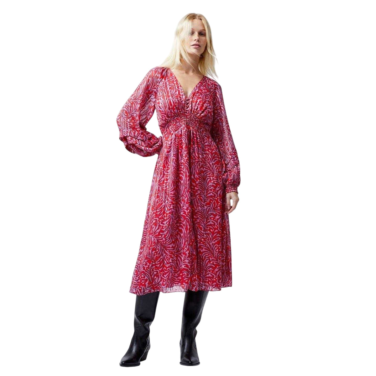 Scarlet Red - Lifestyle - French Connection Womens-Ladies V Neck Midi Dress