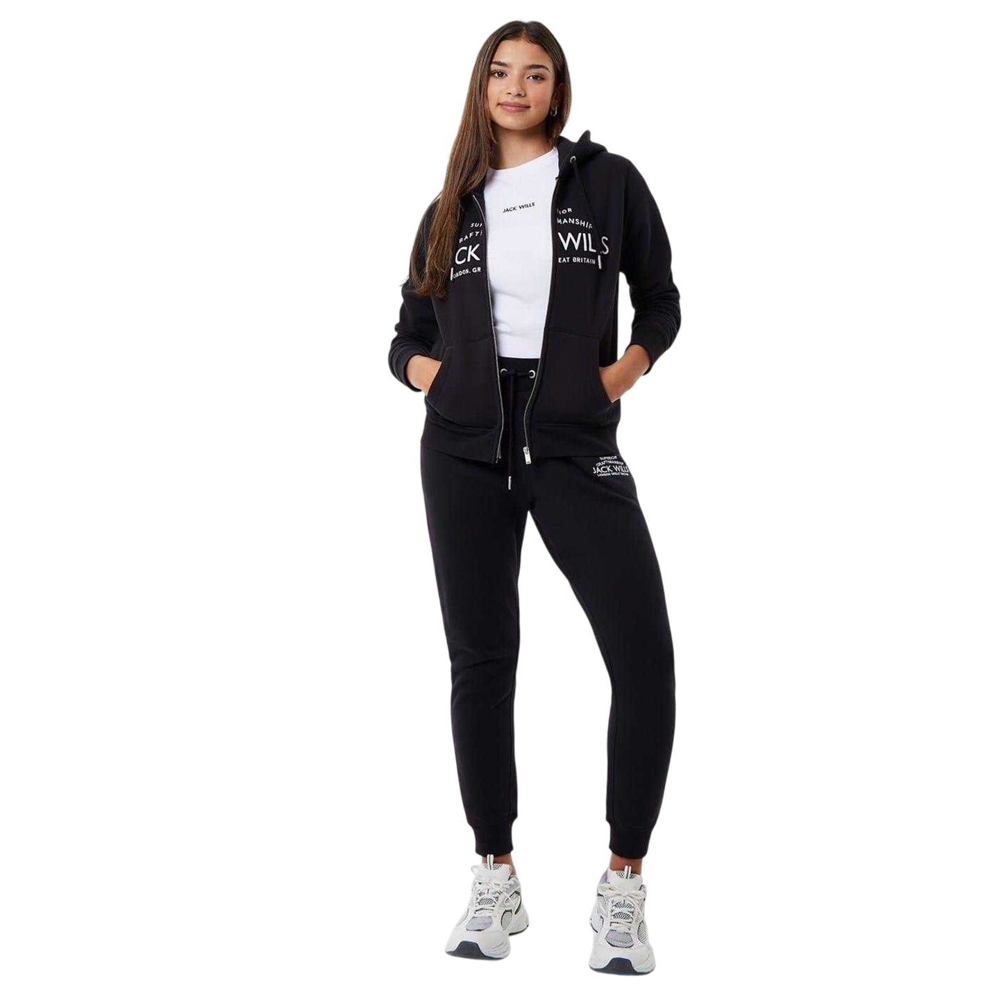 Black - Lifestyle - Jack Wills Womens-Ladies Hunston Logo Full Zip Hoodie