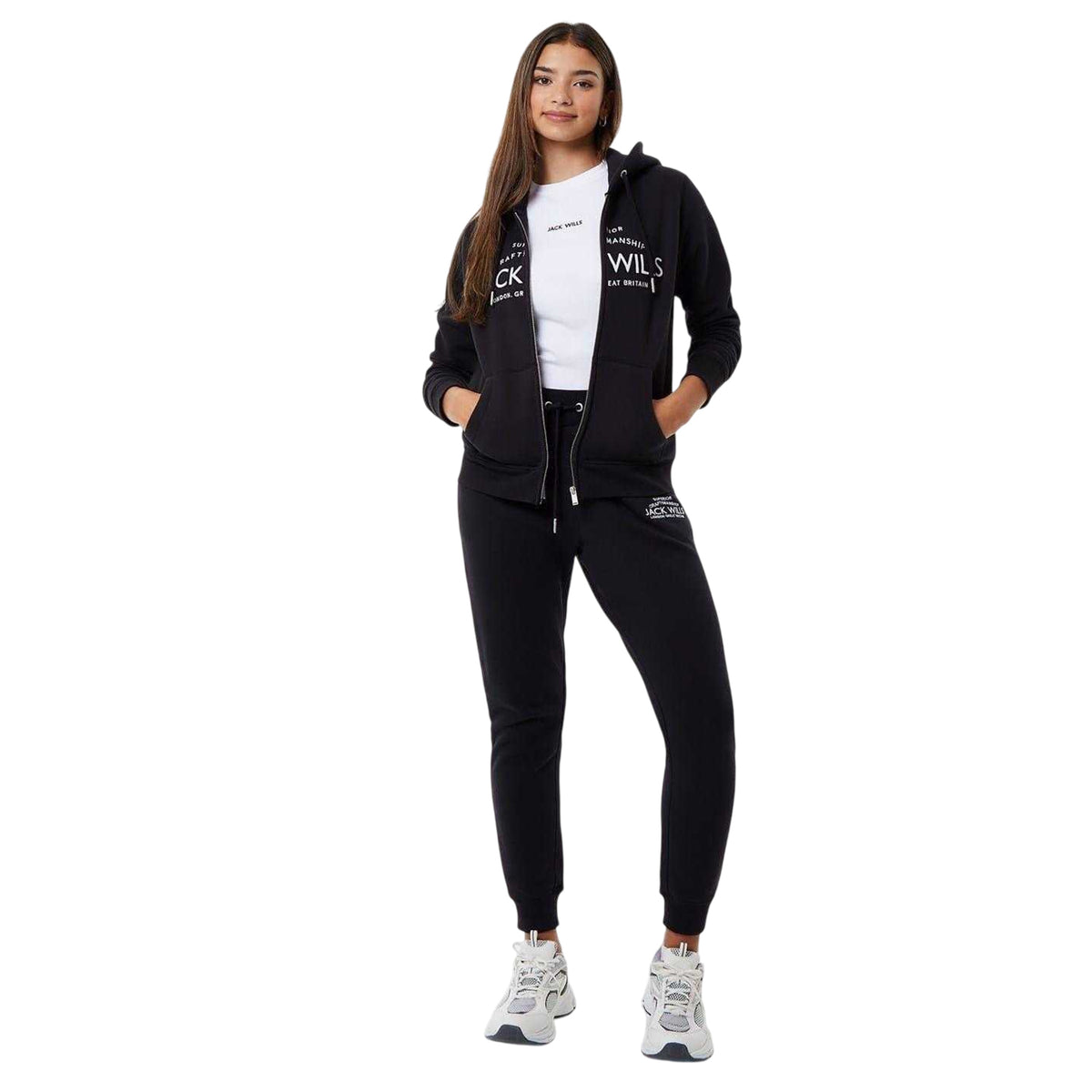 Black - Lifestyle - Jack Wills Womens-Ladies Hunston Logo Full Zip Hoodie