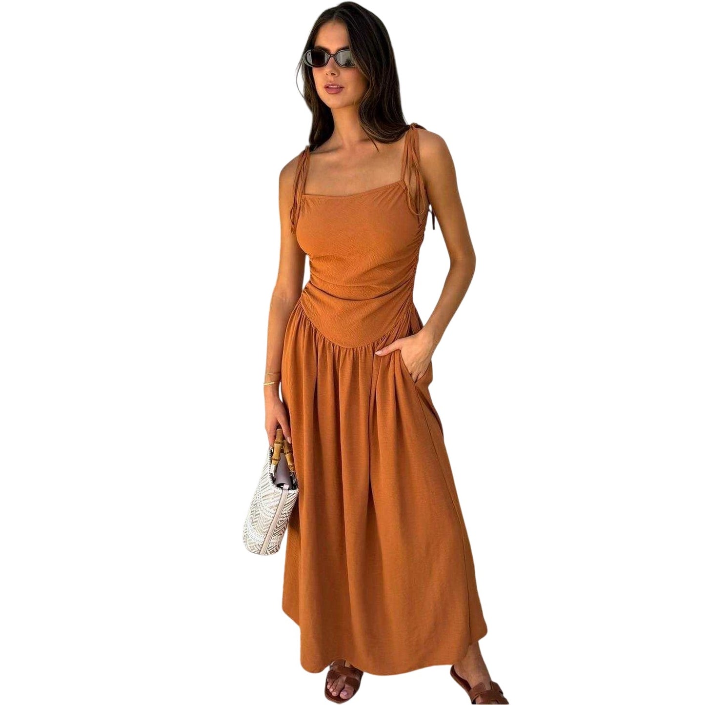 Rust - Lifestyle - AX Paris Womens-Ladies Tie Up Strap Holiday Midi Dress