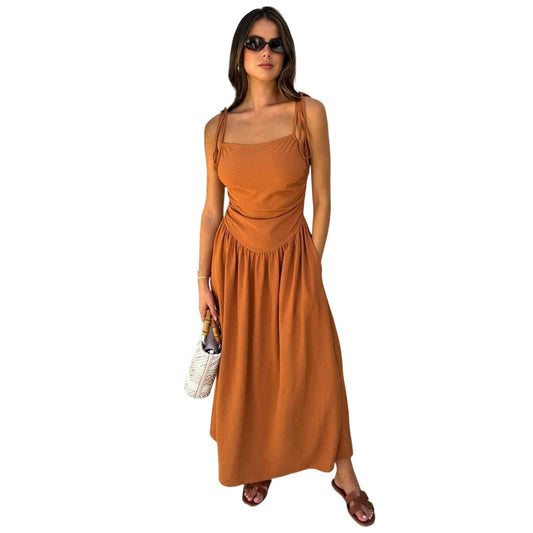 Rust - Front - AX Paris Womens-Ladies Tie Up Strap Holiday Midi Dress