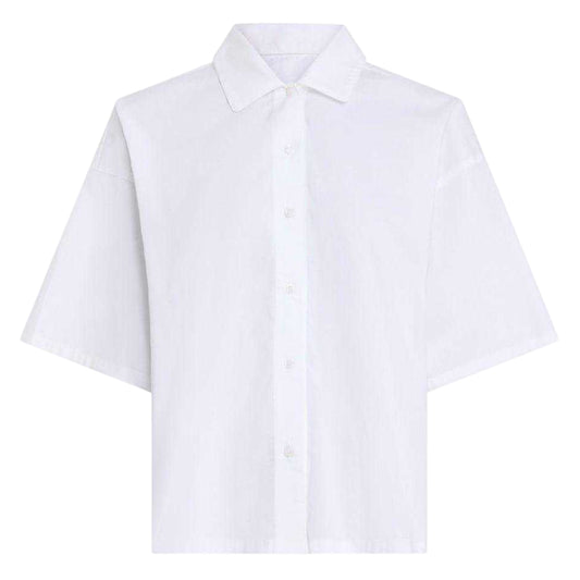 White - Front - Calvin Klein Womens-Ladies Plain Relaxed Fit Wide Sleeves Shirt