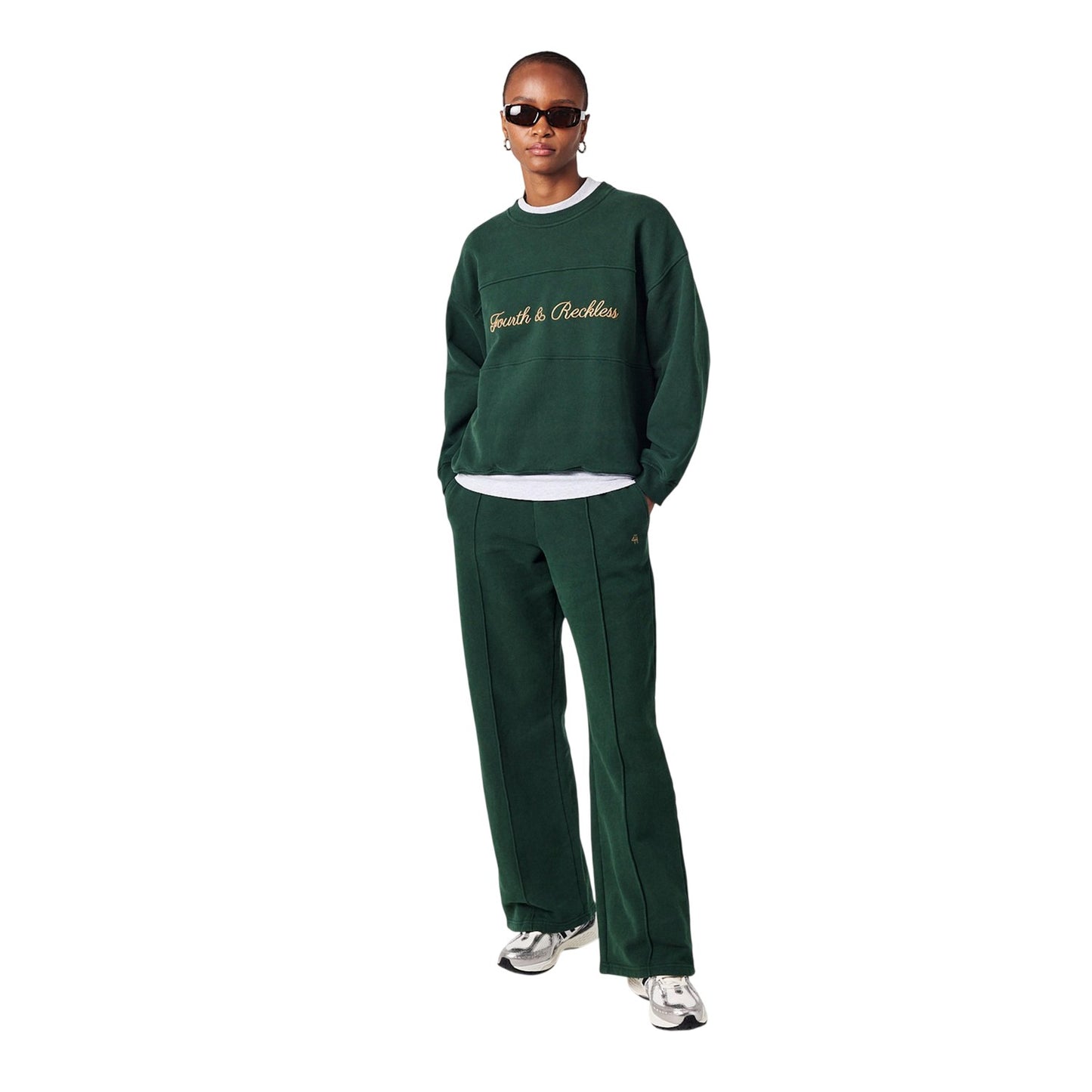 Green - Lifestyle - 4th & Reckless Womens-Ladies Embroidered Logo Mid Rise Sweatpants