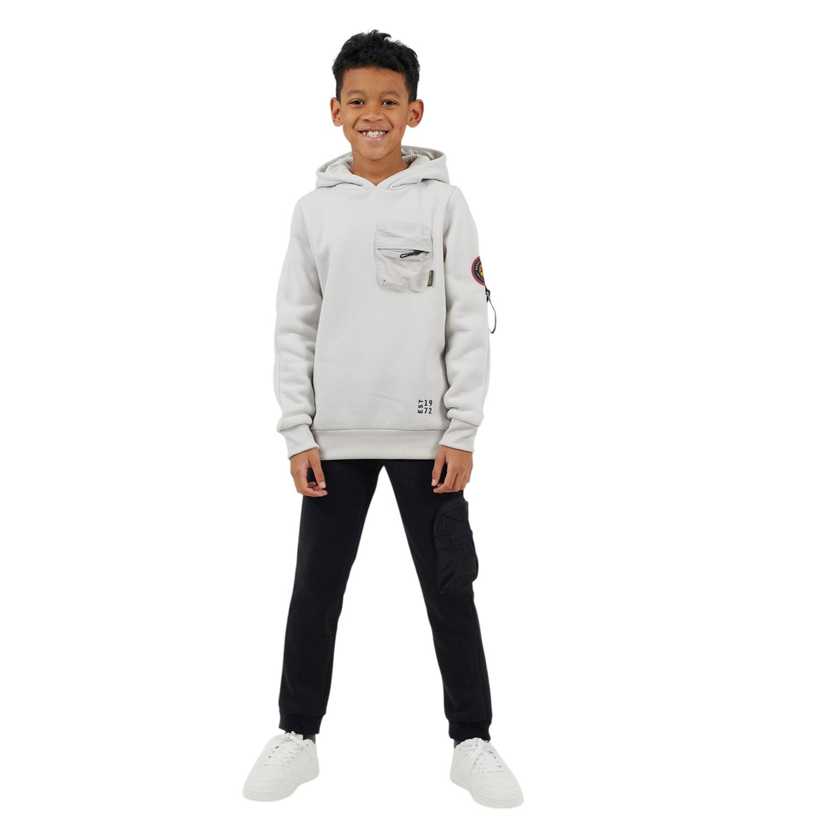 Light Grey - Lifestyle - Brave Soul Boys Ribbed Hooded Long-Sleeved Sweatshirt