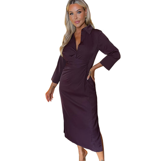 Plum - Front - AX Paris Womens-Ladies Midi Shirt Dress