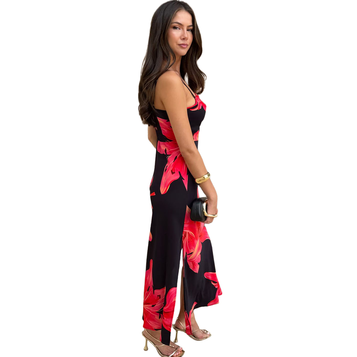 Black - Lifestyle - AX Paris Womens-Ladies Floral Strappy Midi Dress