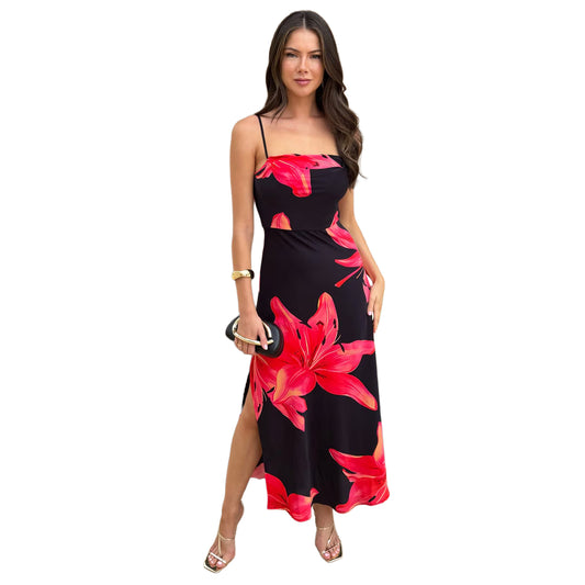 Black - Front - AX Paris Womens-Ladies Floral Strappy Midi Dress