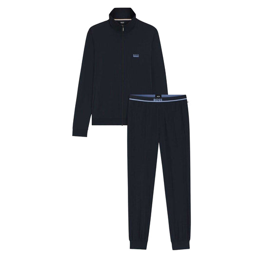 Dark Blue - Front - Boss Mens Zip Neck Long Pyjama Set
