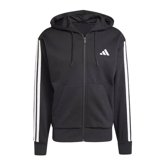 Black-White - Front - Adidas Mens 3S Cotton Blend Full Zip Hoodie