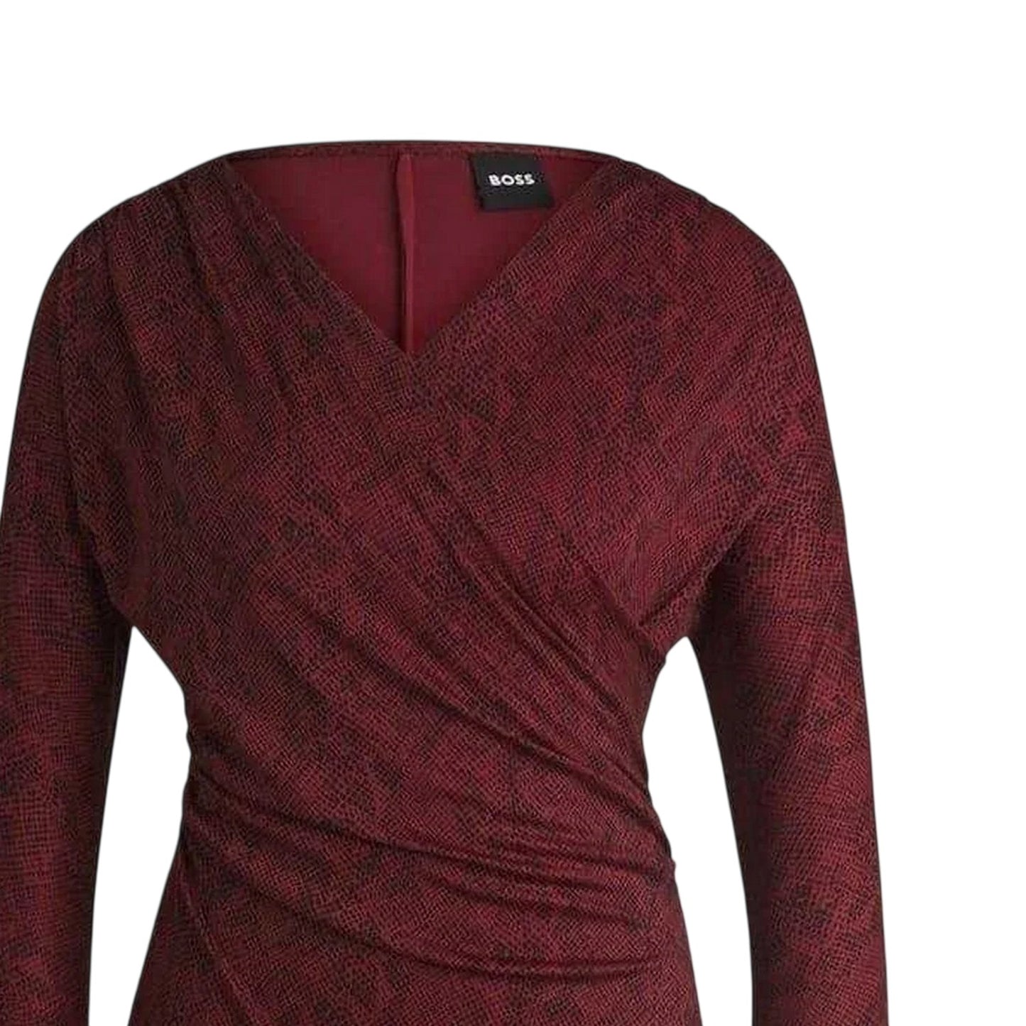 Burgundy - Side - Boss Womens-Ladies Ettita V Neck Regular Midi Dress