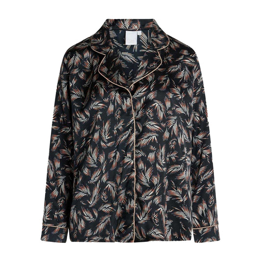 Black - Front - CCDK Copenhagen Womens-Ladies Josephine Leaf Print Satin Pyjama Top