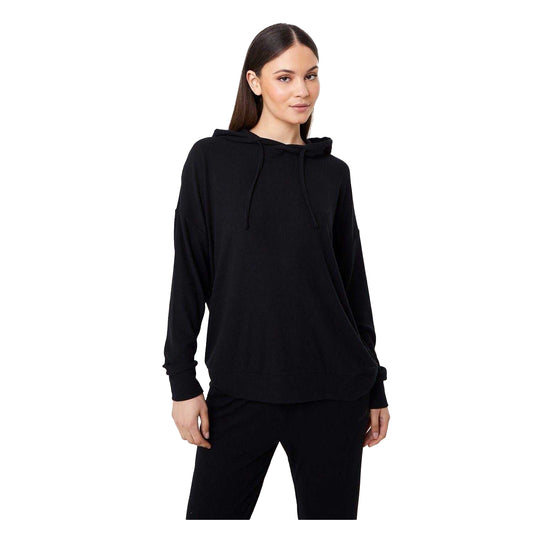 Jet Black - Front - USA Womens-Ladies Ribbed Slouch Hoodie