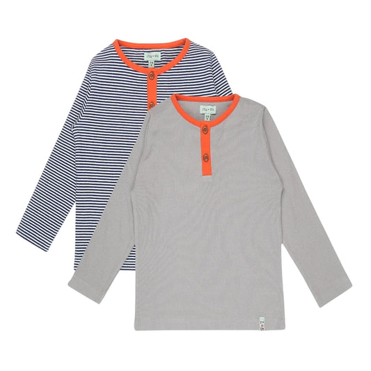 Grey-Blue - Front - Lilly & Sid Baby Striped Long-Sleeved Top (Pack of 2)