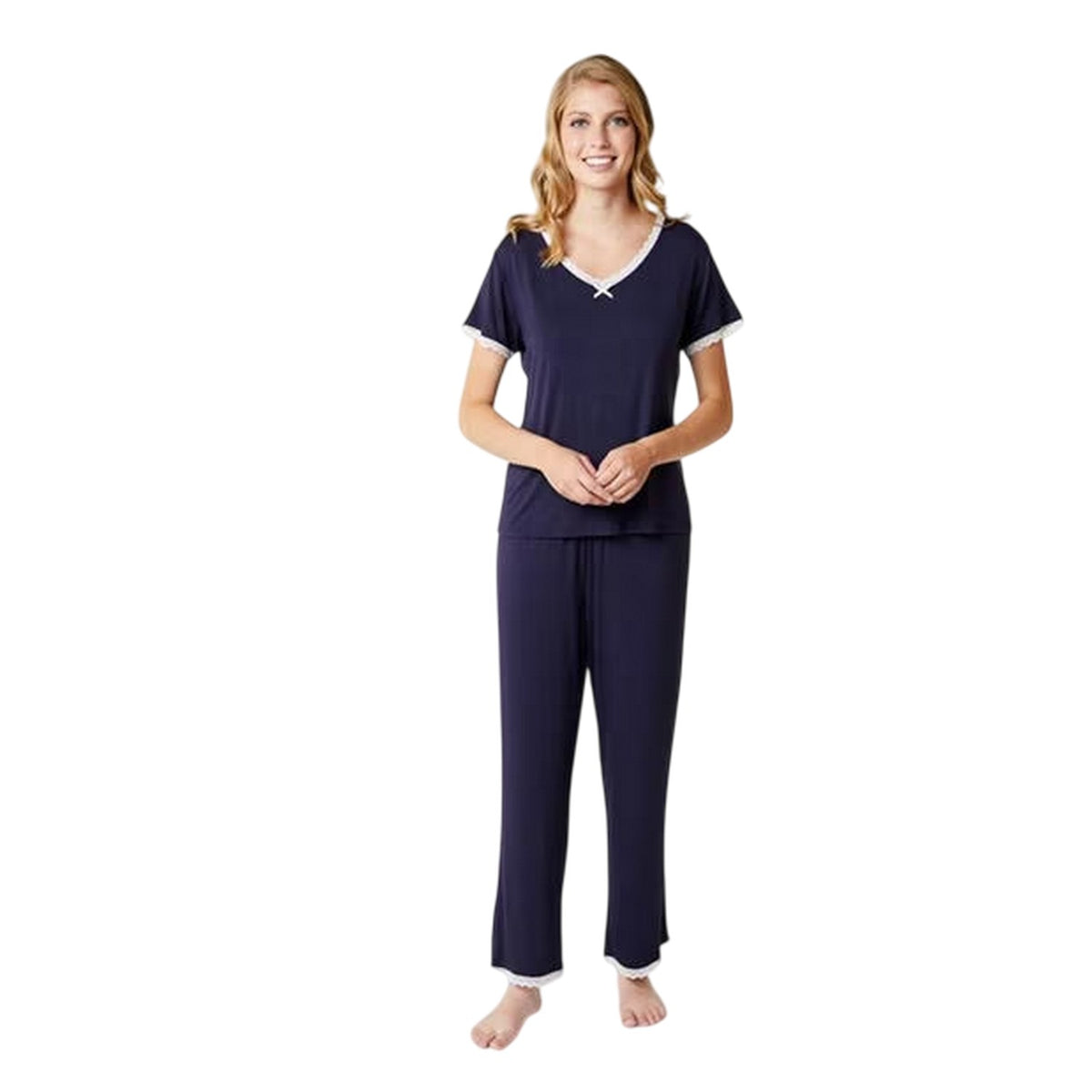 Parisian Night - Side - CCDK Copenhagen Womens-Ladies Lace Detail Short-Sleeved Pyjama Set