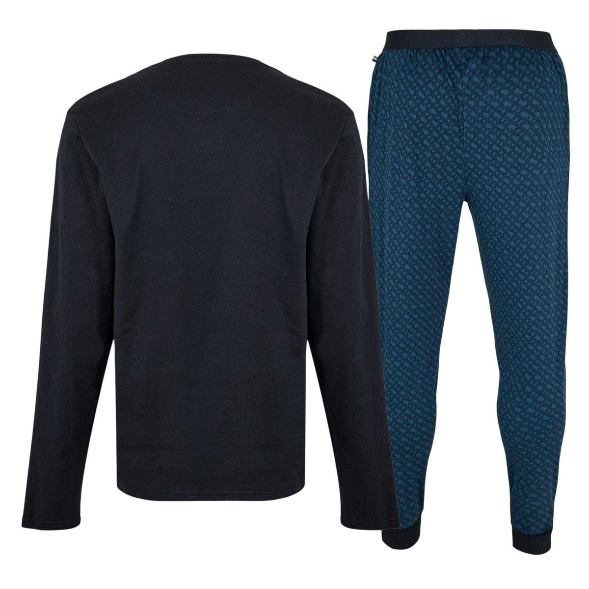 Dark Blue - Back - Boss Mens Geometric Long Pyjama Set