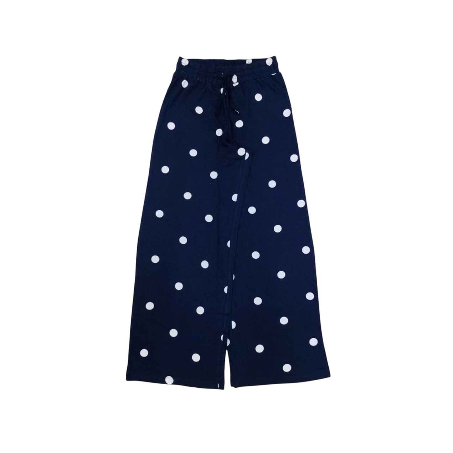 Navy - Side - Linea Womens-Ladies Polka Dot Cotton Long Pyjama Set