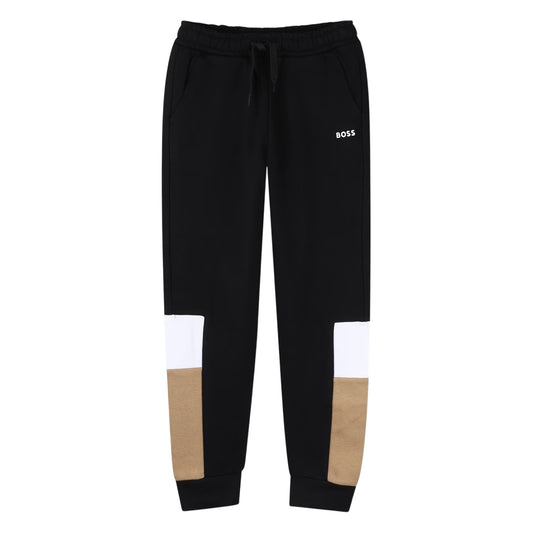 Black - Front - Boss Boys Fleece Colour Block Slim Joggers