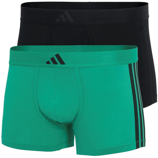 Black-Green - Front - Adidas Mens Active Flex Cotton Boxer Briefs (Pack of 2)