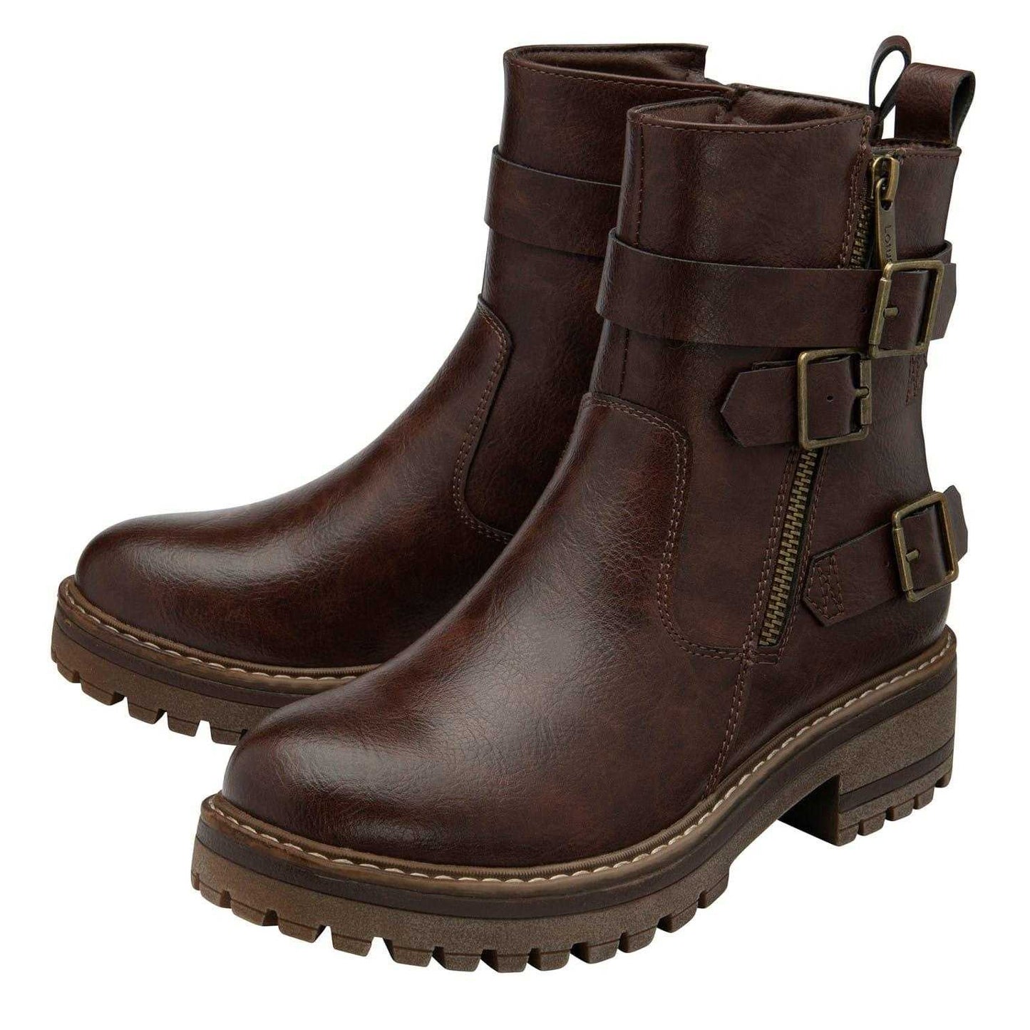 Brown - Side - Lotus Shoes Womens-Ladies Harrie Zip Ankle Boots