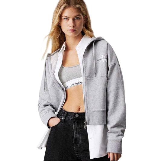 Heather Grey - Front - Calvin Klein Womens-Ladies Full Zip Hoodie