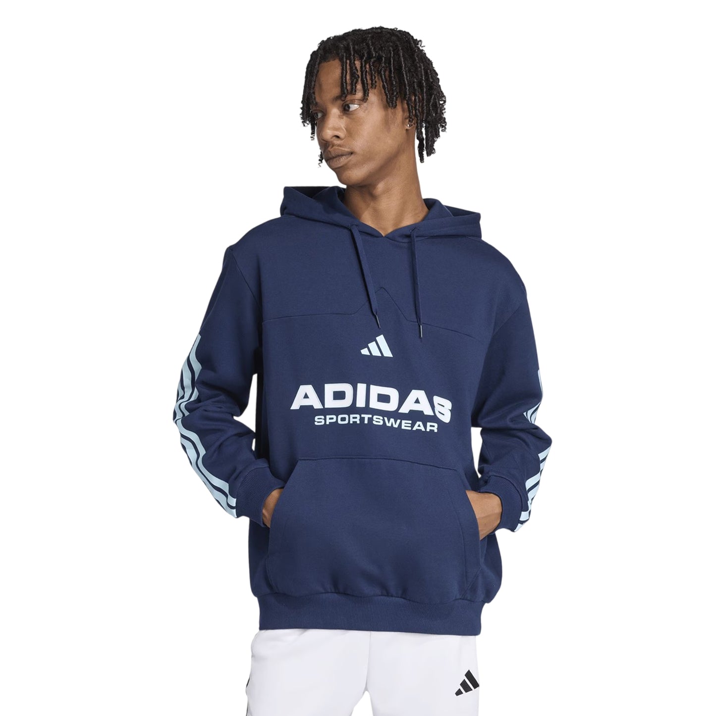 Dark Blue-White - Side - Adidas Unisex Adult House of Tiro Nations Pack Striped Cotton Sport Hoodie