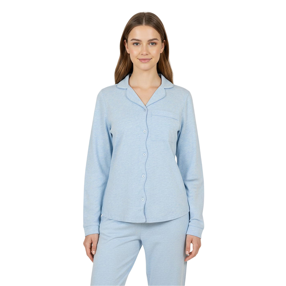 Blue - Side - Chelsea Peers Womens-Ladies Cotton Long Pyjama Set