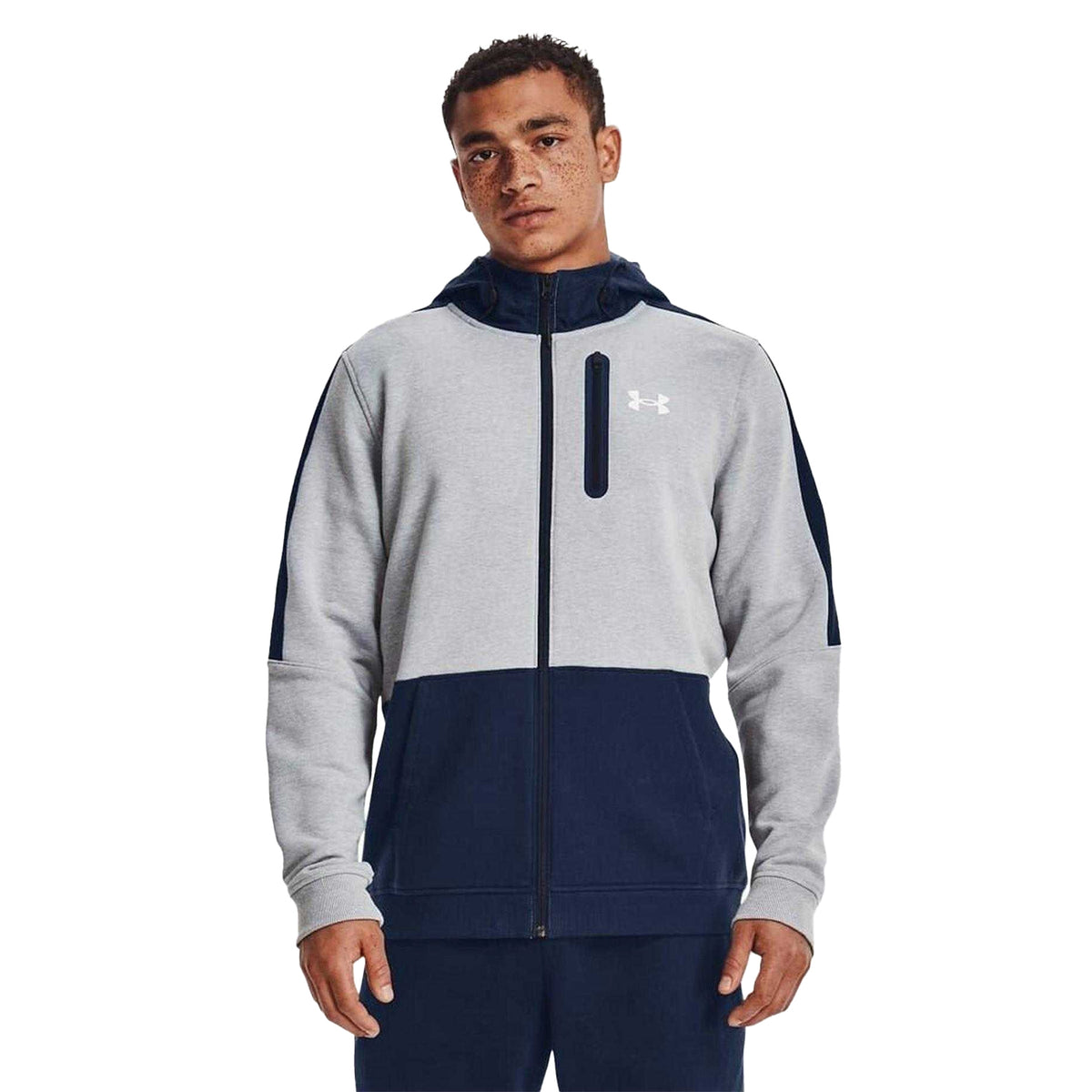 Grey - Side - Under Armour Mens Threadborne Full Zip Hoodie