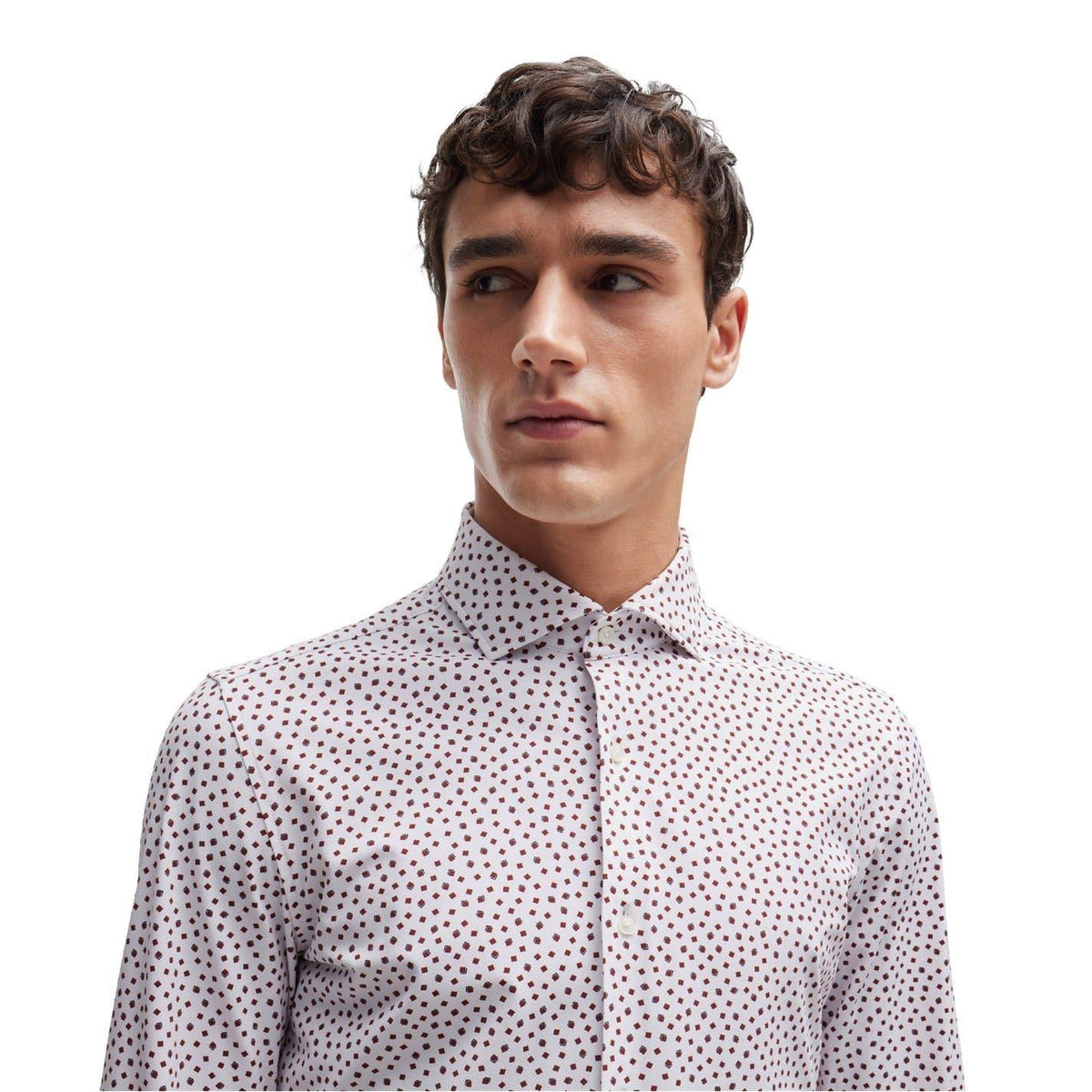 White - Lifestyle - Boss Mens Micro-Dot Oxford Spread Collar Formal Shirt