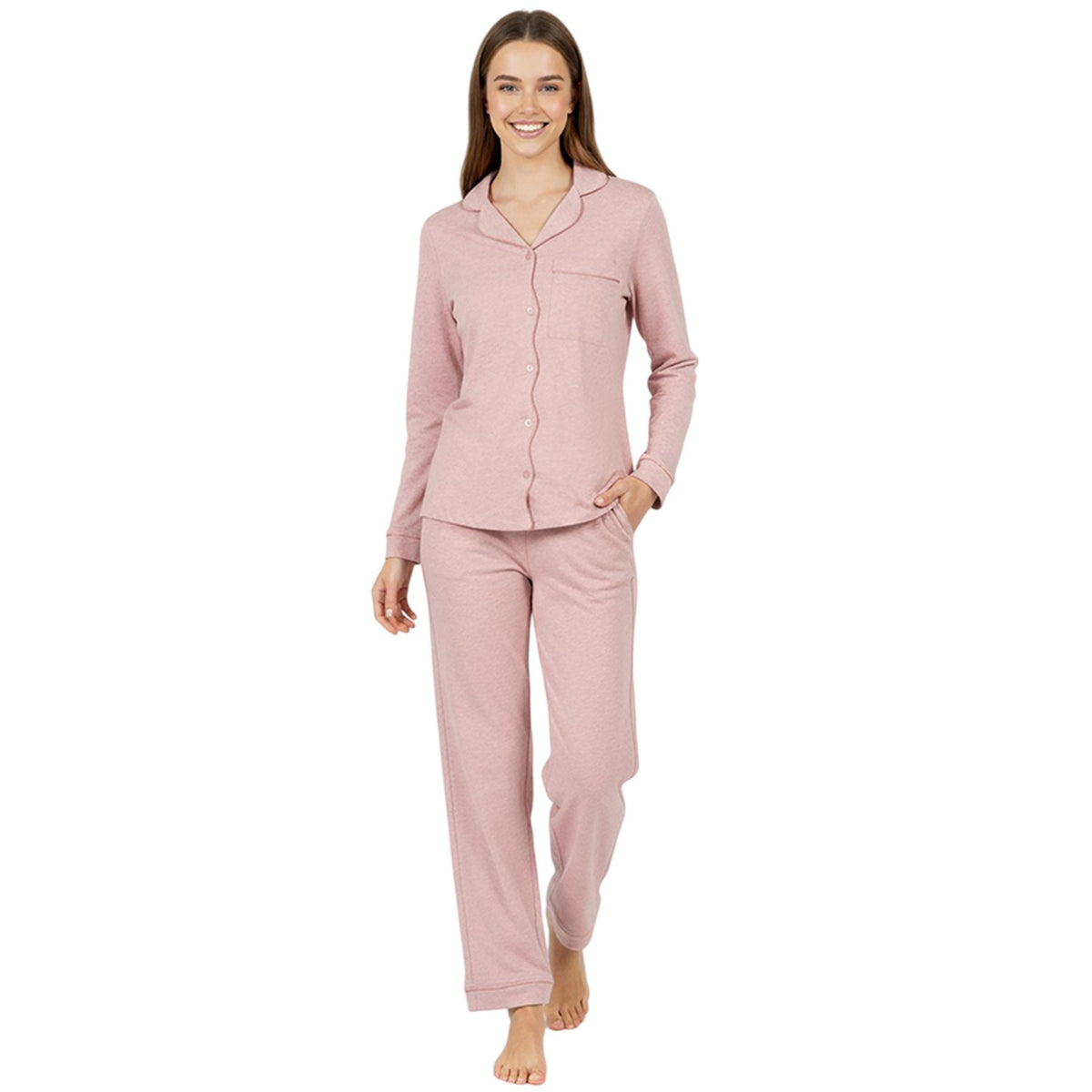 Pink - Pack Shot - Chelsea Peers Womens-Ladies Cotton Long Pyjama Set