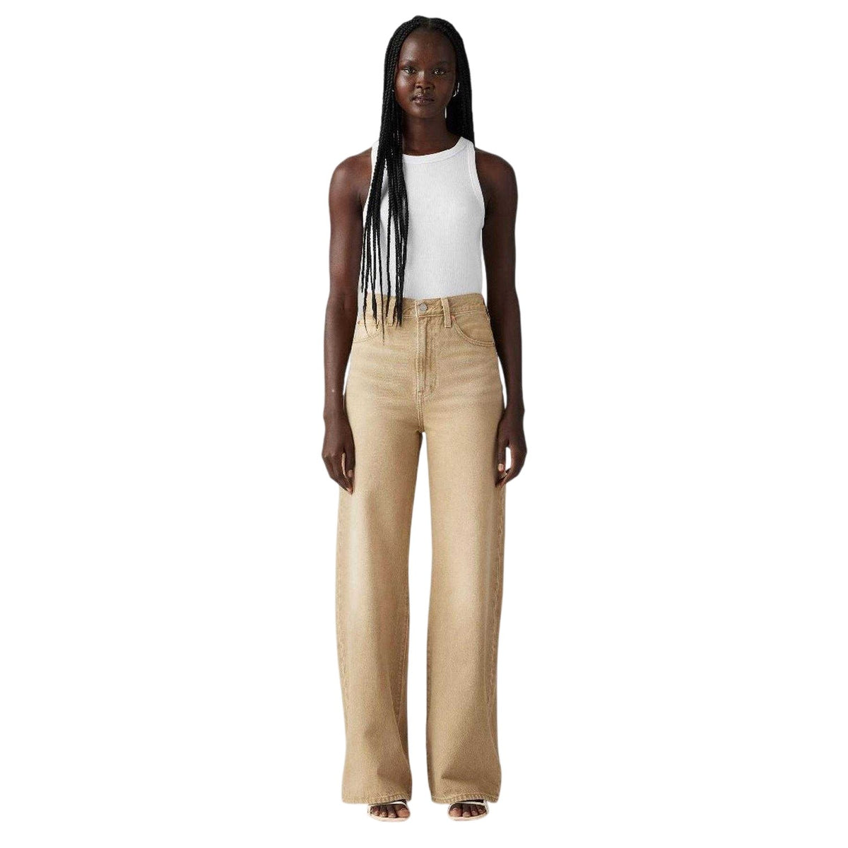 Travertine - Lifestyle - Levis Womens-Ladies Ribcage Denim Wide Leg Jeans