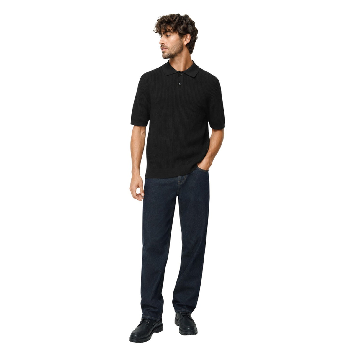 Black - Lifestyle - Boss Mens Ribbed Collared Polo Shirt