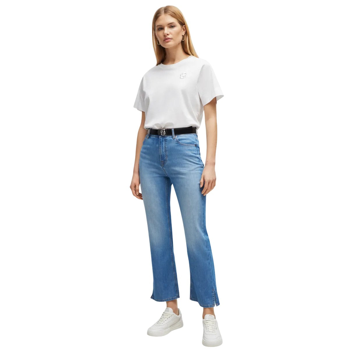 White - Pack Shot - Boss Womens-Ladies Monogram Embroidered T-Shirt