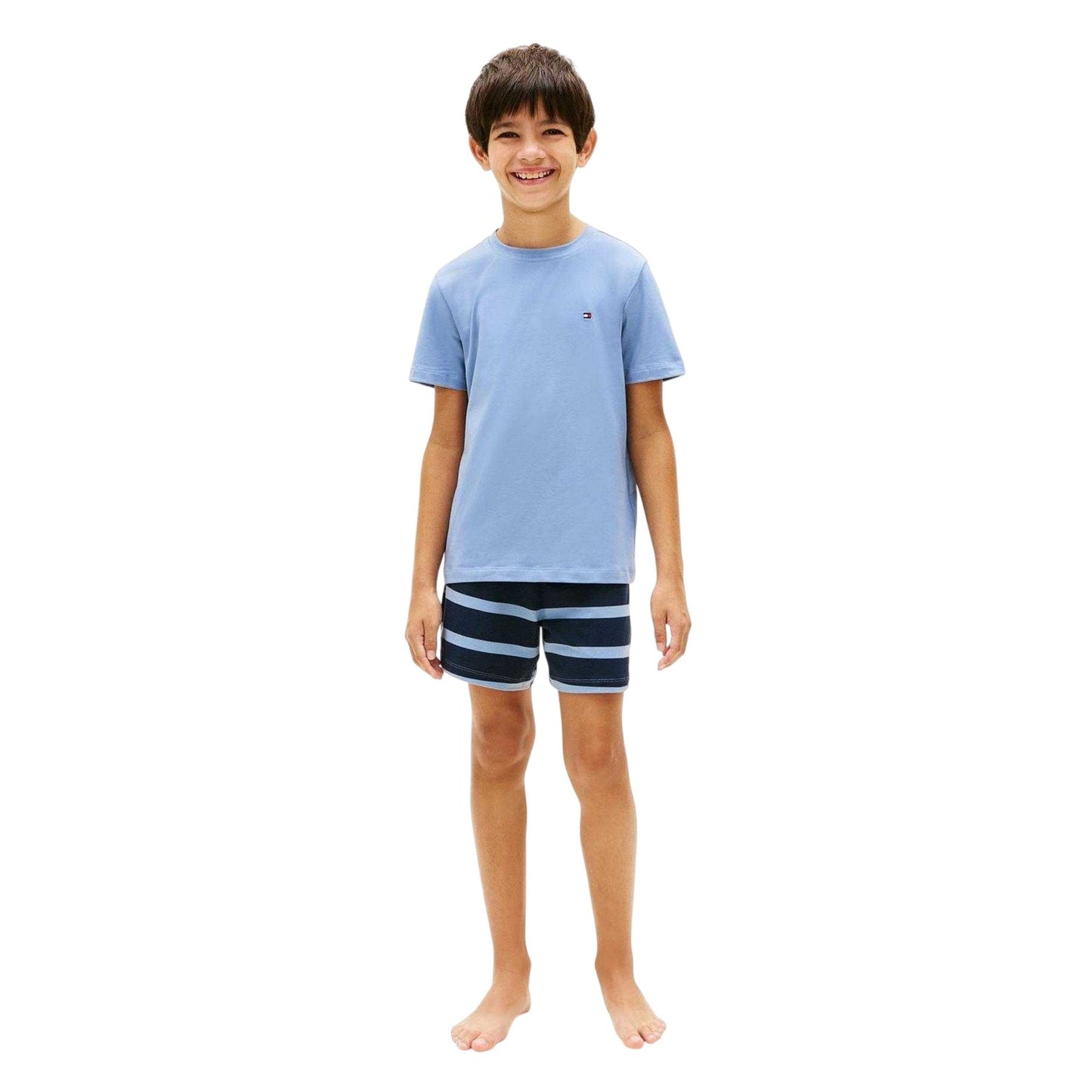 Blue - Pack Shot - Tommy Hilfiger Childrens-Kids Essential Striped Short Pyjama Set