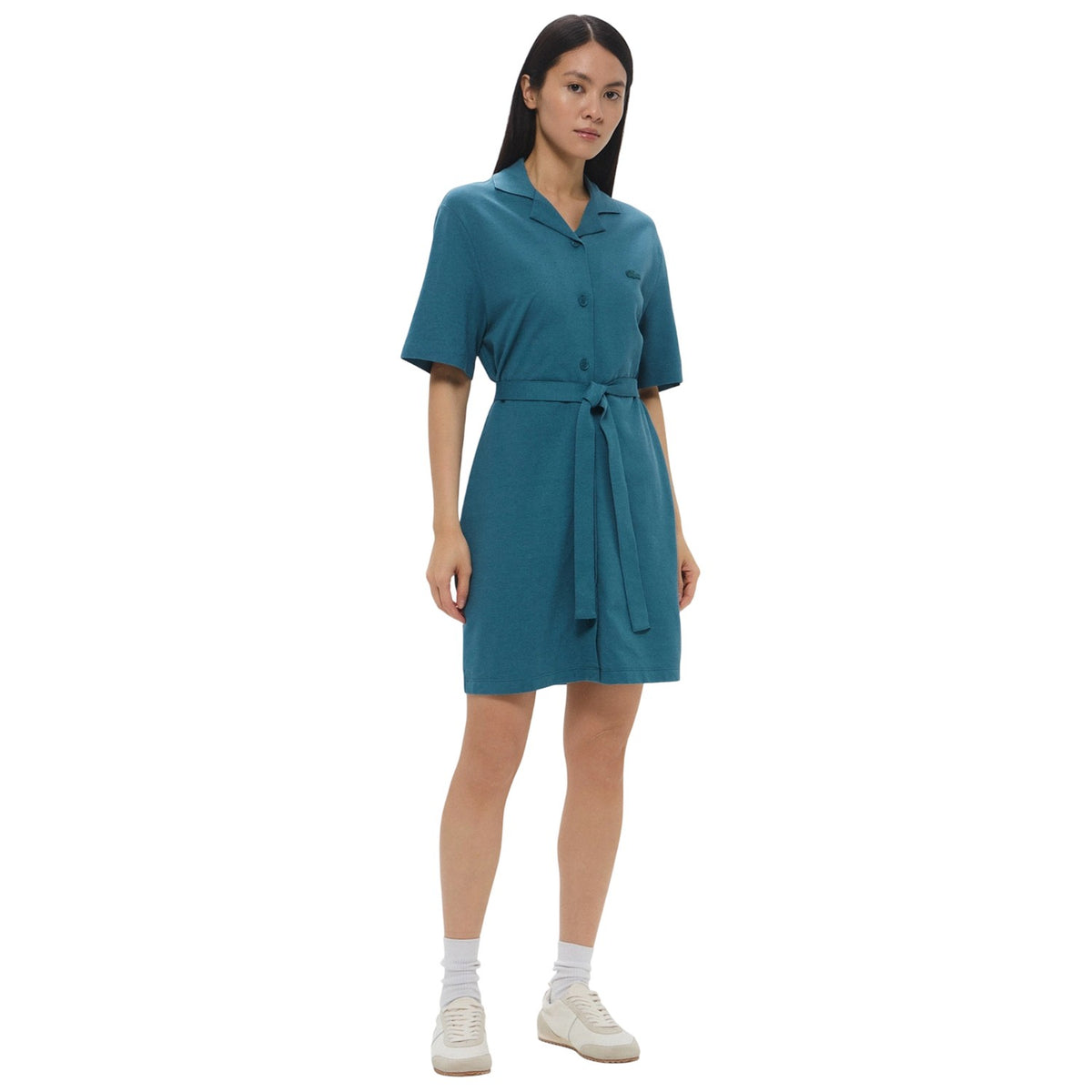 Green - Pack Shot - Lacoste Womens-Ladies Cotton Linen Shirt Dress