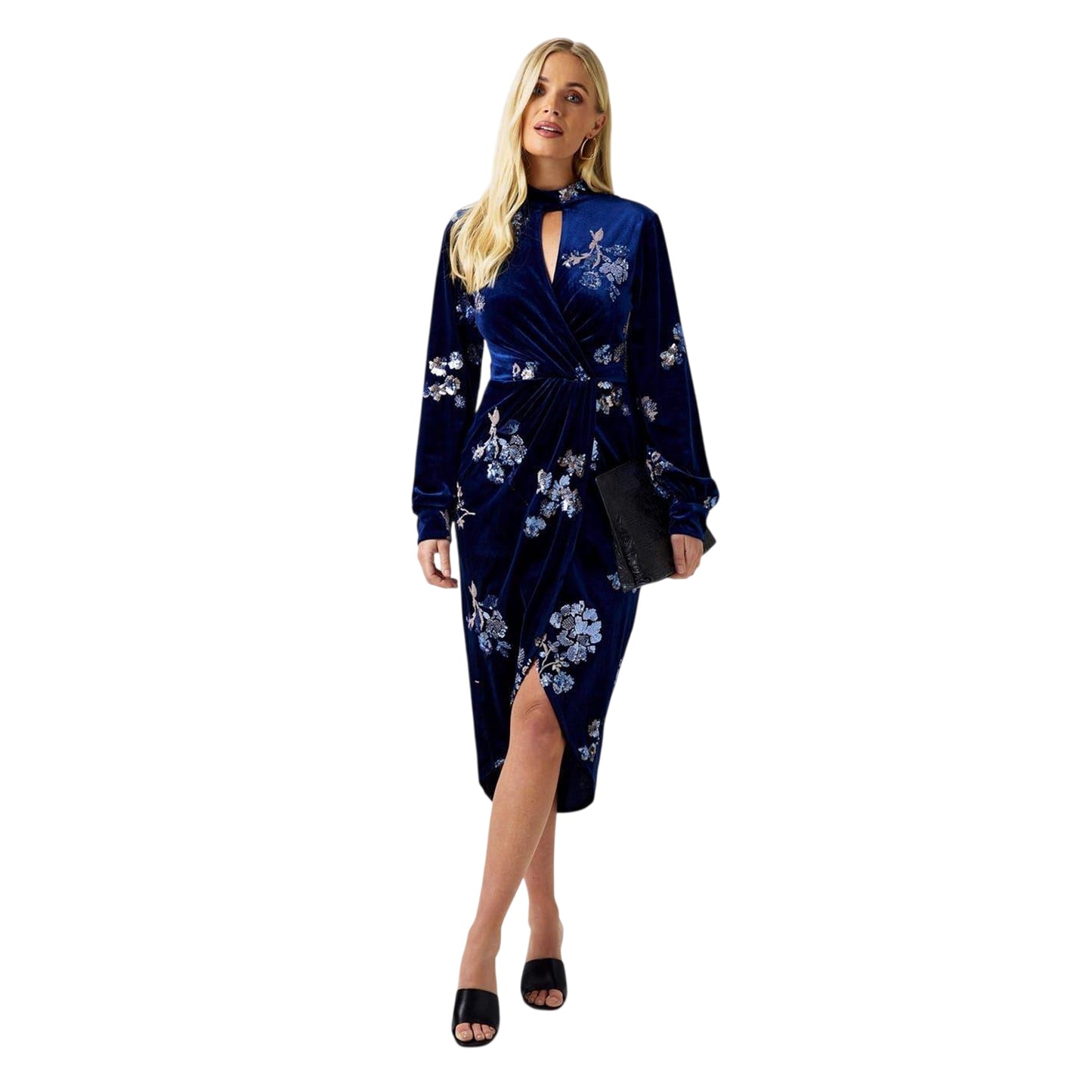 Navy - Lifestyle - Biba Womens-Ladies Floral Velvet Embellished Wrap Dress