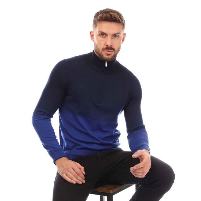 Blue-Navy - Pack Shot - Boss Mens Gesso Half Zip Sweatshirt