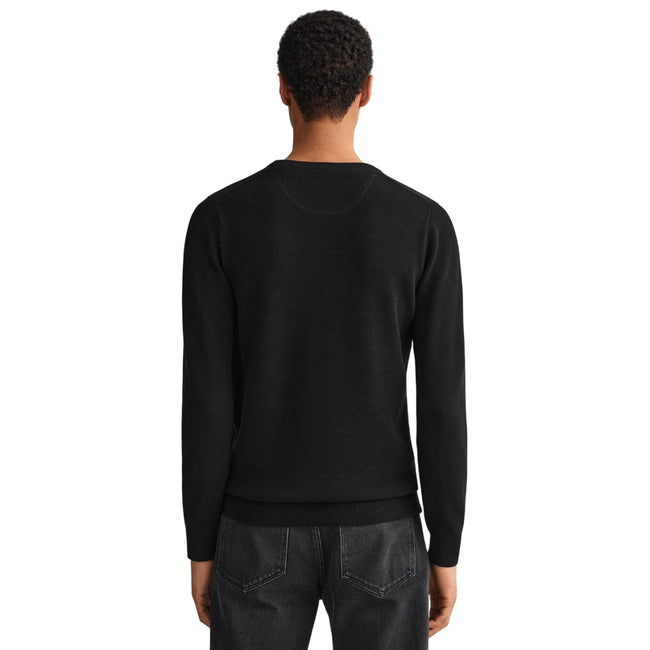 Black - Back - Gant Mens Cotton Pique Crew Neck Sweatshirt