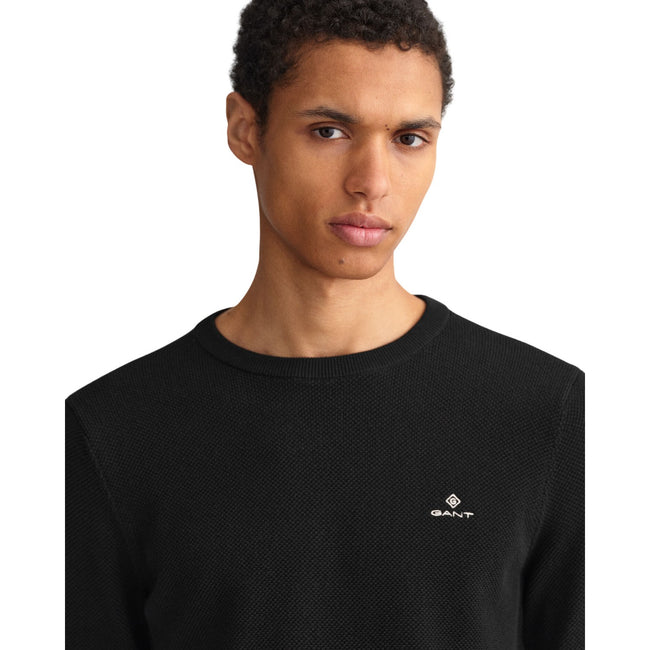 Black - Side - Gant Mens Cotton Pique Crew Neck Sweatshirt