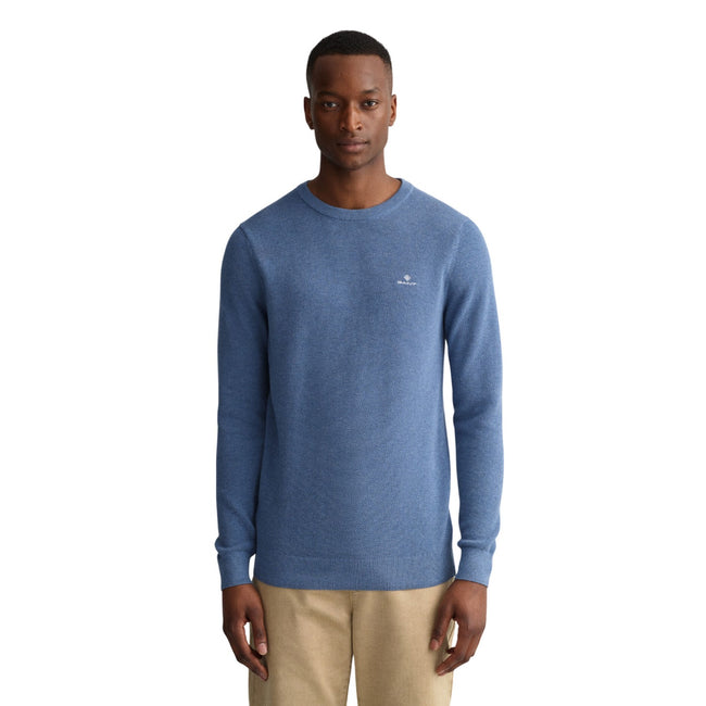 Blue - Front - Gant Mens Cotton Pique Crew Neck Sweatshirt