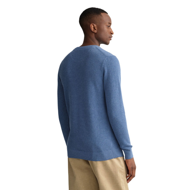Blue - Back - Gant Mens Cotton Pique Crew Neck Sweatshirt